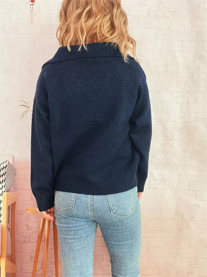 Ribbed Hem Raglan Sleeve Sweater - Fashorio