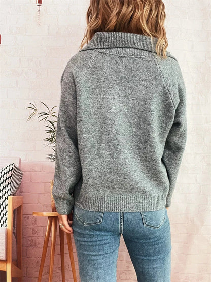 Ribbed Hem Raglan Sleeve Sweater - Fashorio