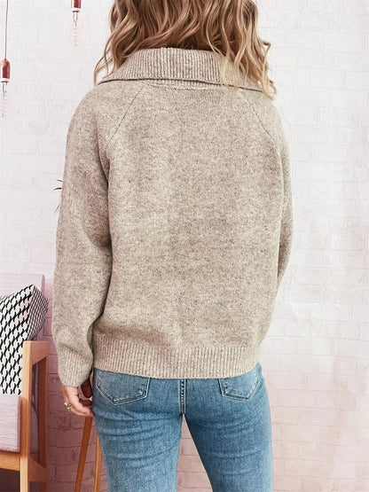 Ribbed Hem Raglan Sleeve Sweater - Fashorio