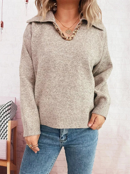 Ribbed Hem Raglan Sleeve Sweater - Fashorio