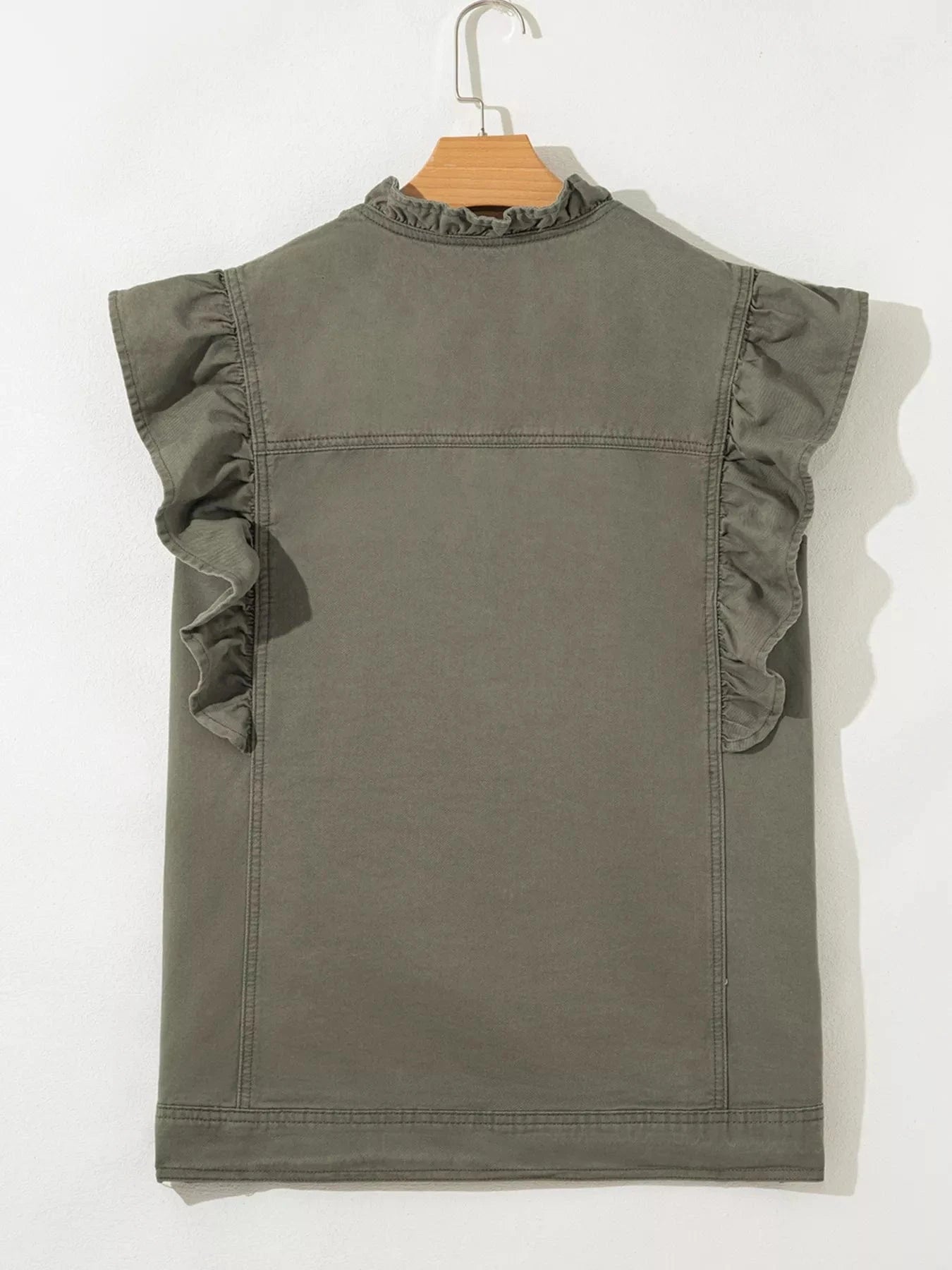 Ruffled Patchwork Denim Vest – Button Up Jean Jacket Style - Fashorio