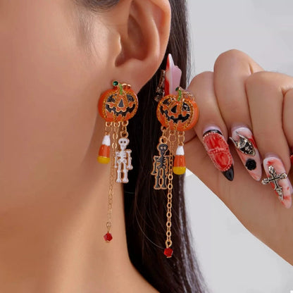 Halloween Pumpkin Drop Chain Earrings Sherbet One Size - Fashorio