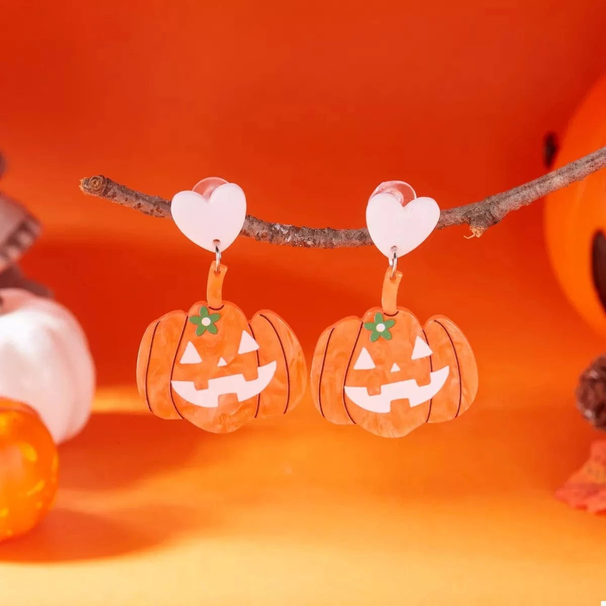 Fashorio Clothing & Accessories Sherbet / One Size Halloween Pumpkin Heart Drop Earrings