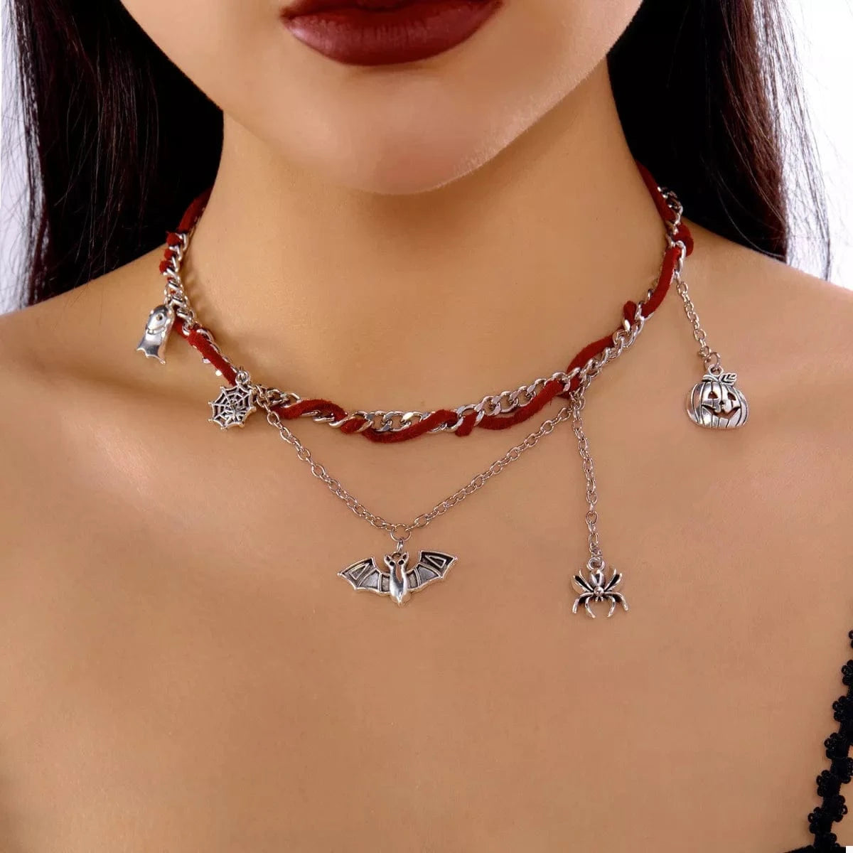 Fashorio Clothing & Accessories Silver / One Size Halloween Double Layered Pendant Necklace