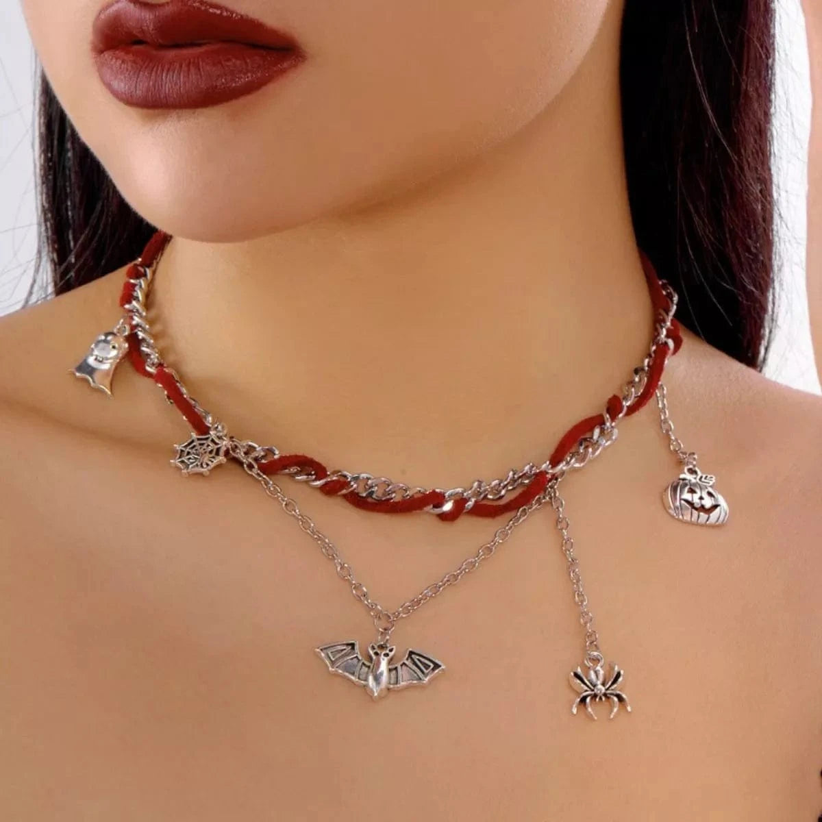 Fashorio Clothing & Accessories Silver / One Size Halloween Double Layered Pendant Necklace