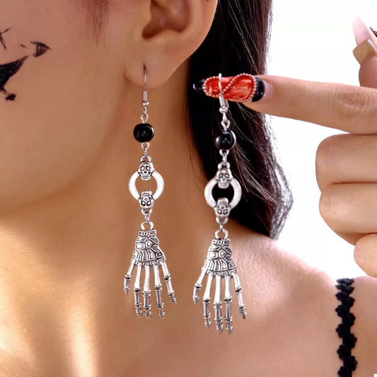 Halloween Skeleton Hand Drop Earrings Silver One Size - Fashorio