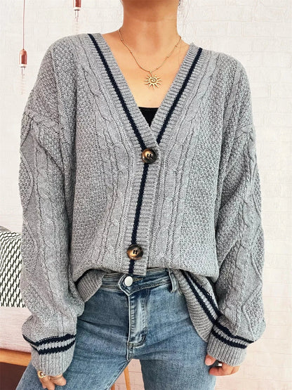 Star Pattern Button-Up Cardigan with Contrast Trim - Fashorio