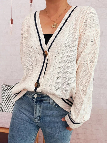 Star Pattern Button-Up Cardigan with Contrast Trim - Fashorio