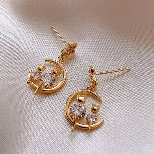 18K Gold-Plated Dangle Earrings Style A One Size - Fashorio