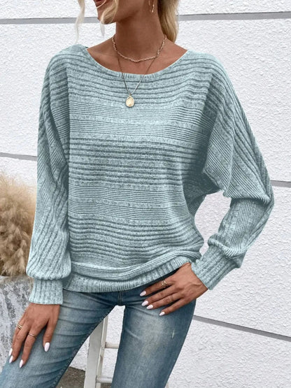 Full Size Round Neck Long Sleeve Top Teal - Fashorio