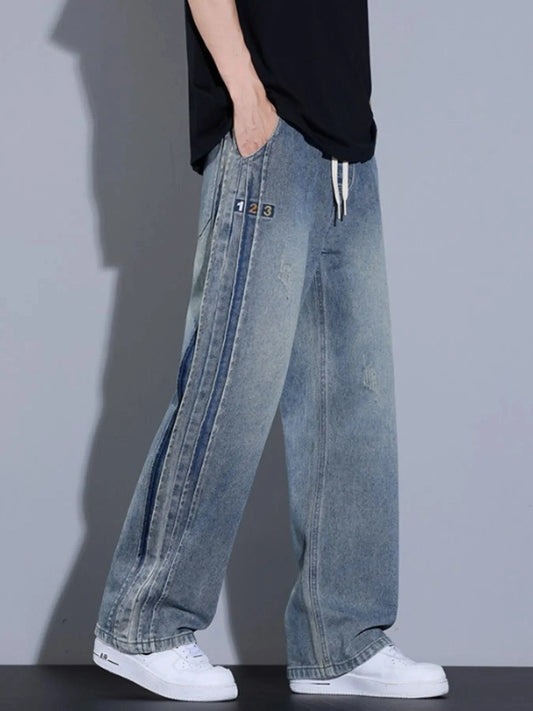 Men’s Wide Leg Jeans – Plus Size Full Fit Cotton Denim Vintage blue - Fashorio