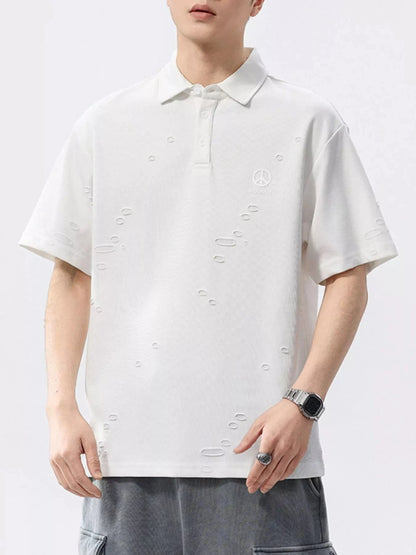 Men's Plus Size Button Detail Short Sleeve Polo White - Fashorio