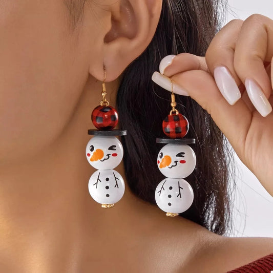 Christmas Snowman Dangle Earrings White One Size - Fashorio