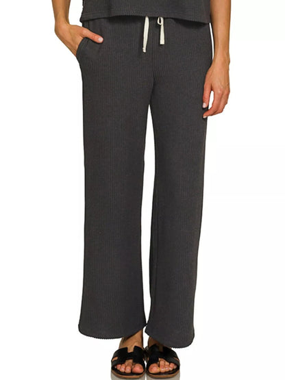 Zenana Raised Rib Short Sleeve Tee & Pants Set - Fashorio
