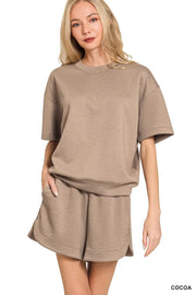 Fashorio COCOA / S Zenana Scuba Short Sleeve Top & Shorts Set