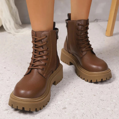 Lace Up Platform Boots Coffee Brown - Fashorio