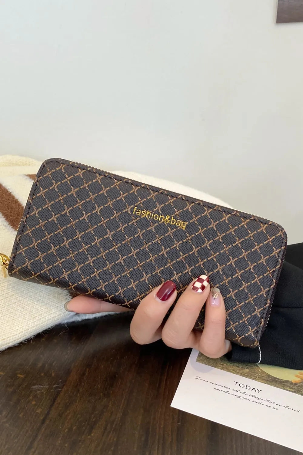 Fashorio Coffee Brown / One Size PU Leather Plaid Wallet