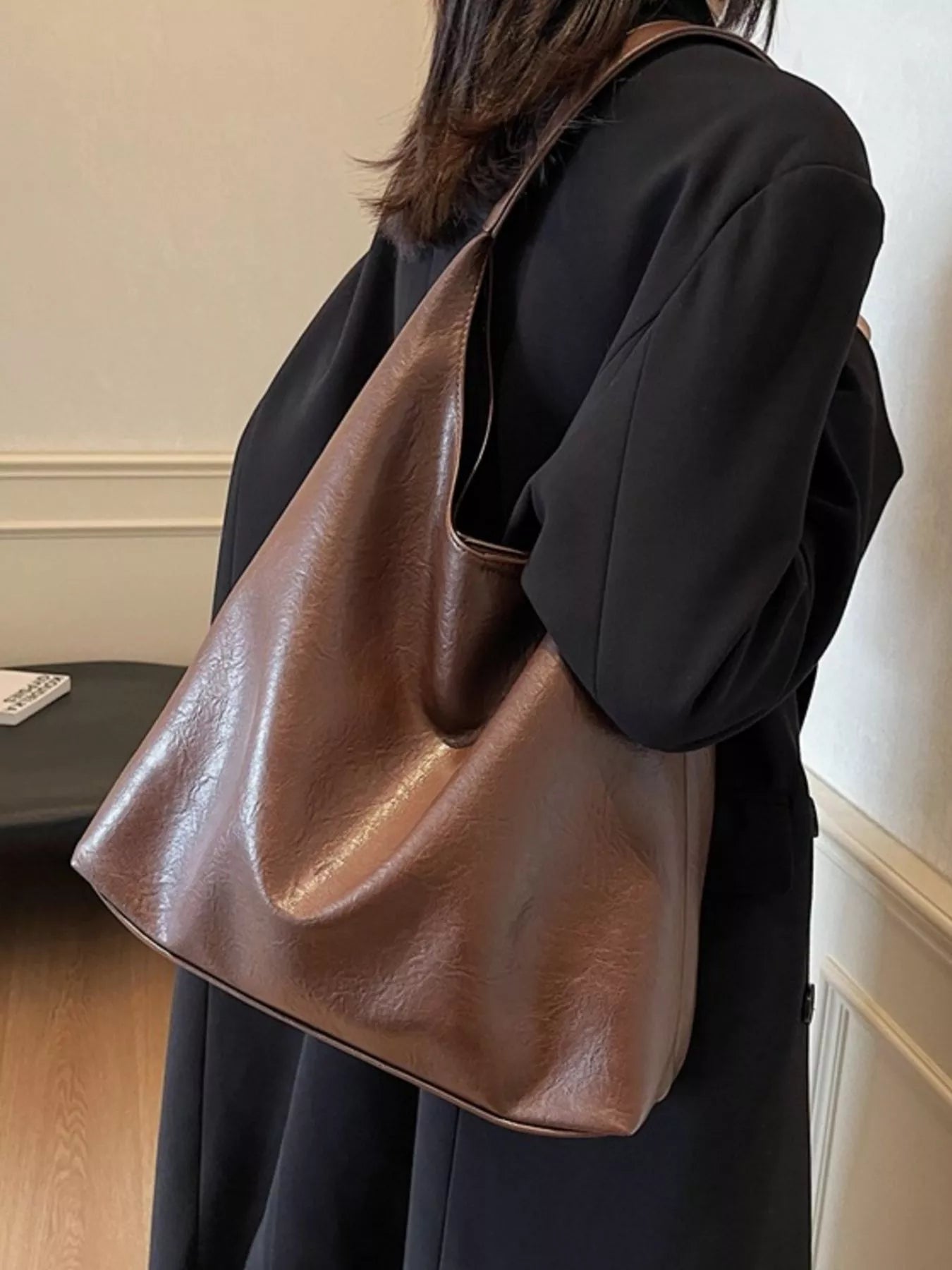 Fashorio Coffee Color / One Size PU Leather Tote Bag