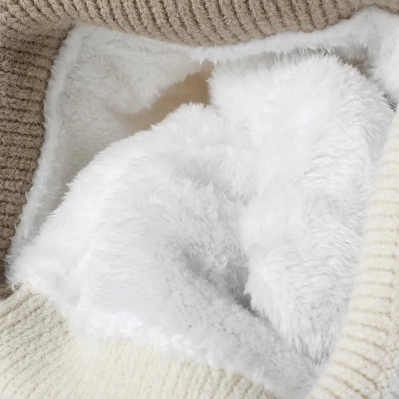 Fashorio Color Block Knit Hat with Pom-pom