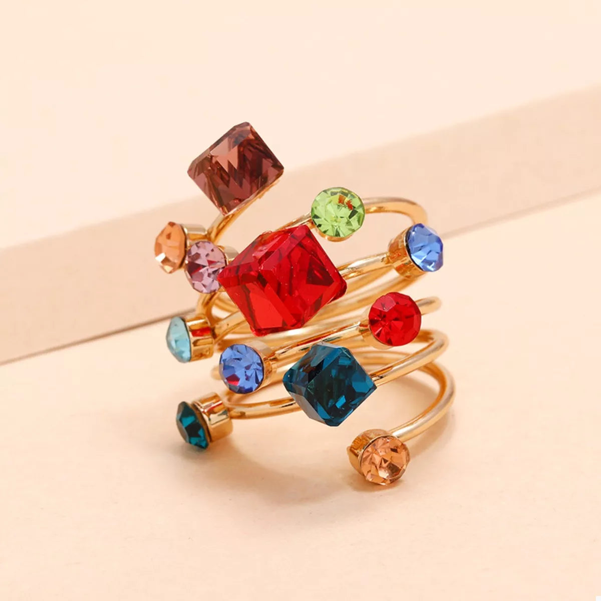 Fashorio Colorful / One Size 18K Gold-Plated Multi-Layered Ring