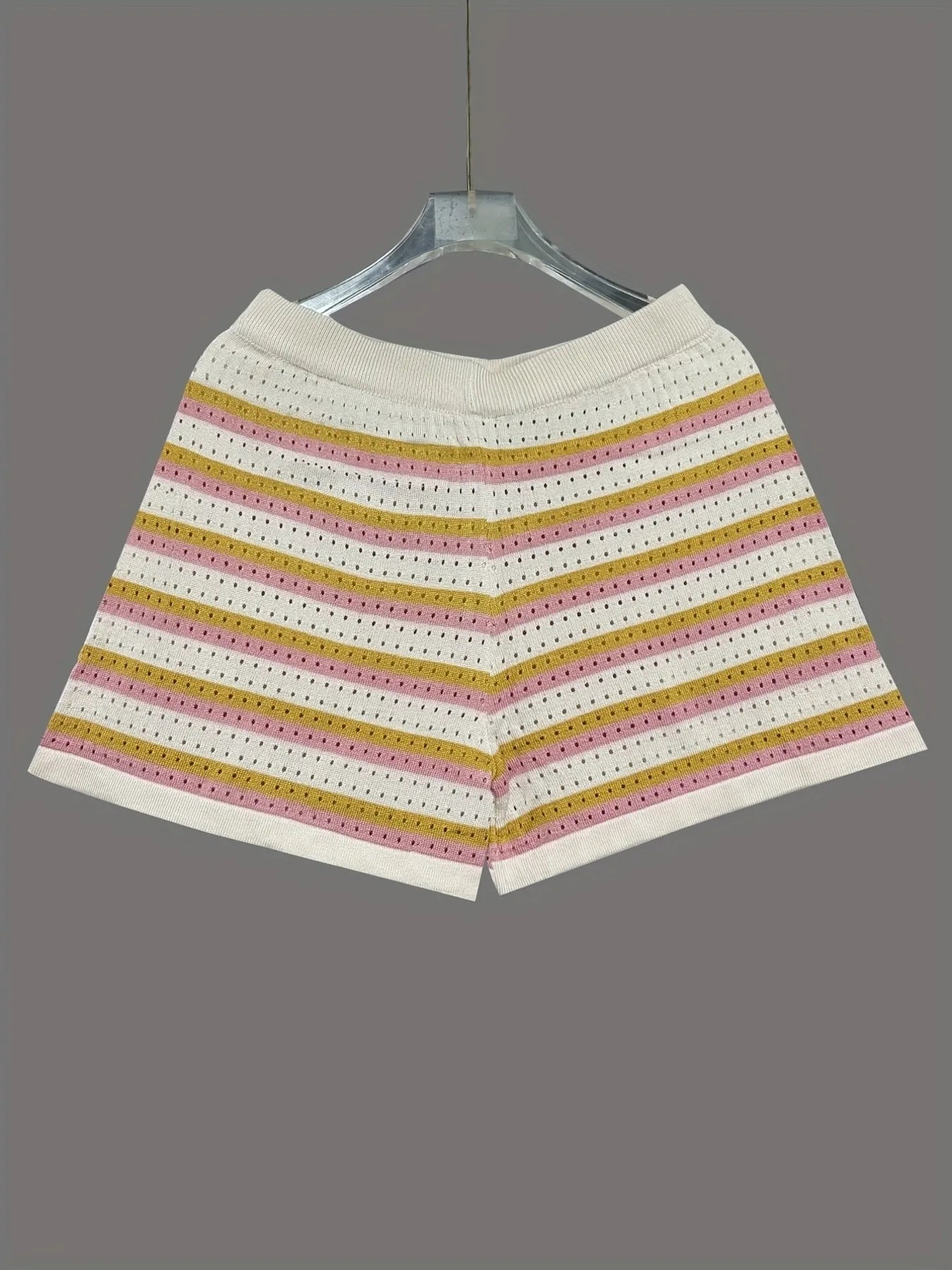 Fashorio Colorful Striped Button Up Top and Shorts Sweater Set