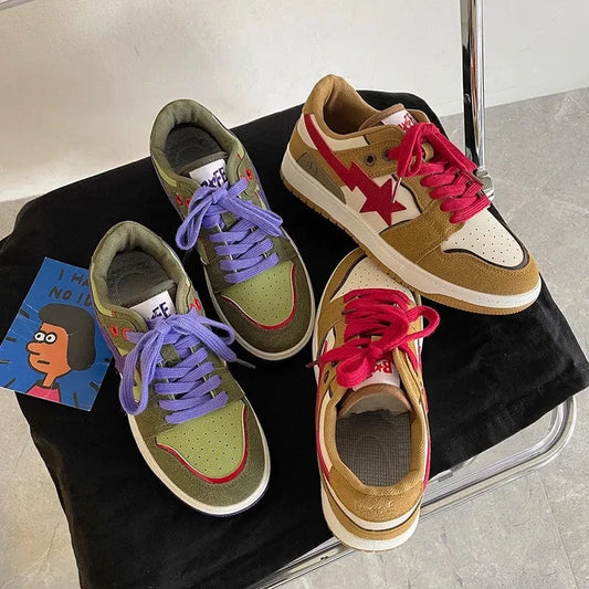 Contrast Star Lace Up Athletic Sneakers - Fashorio