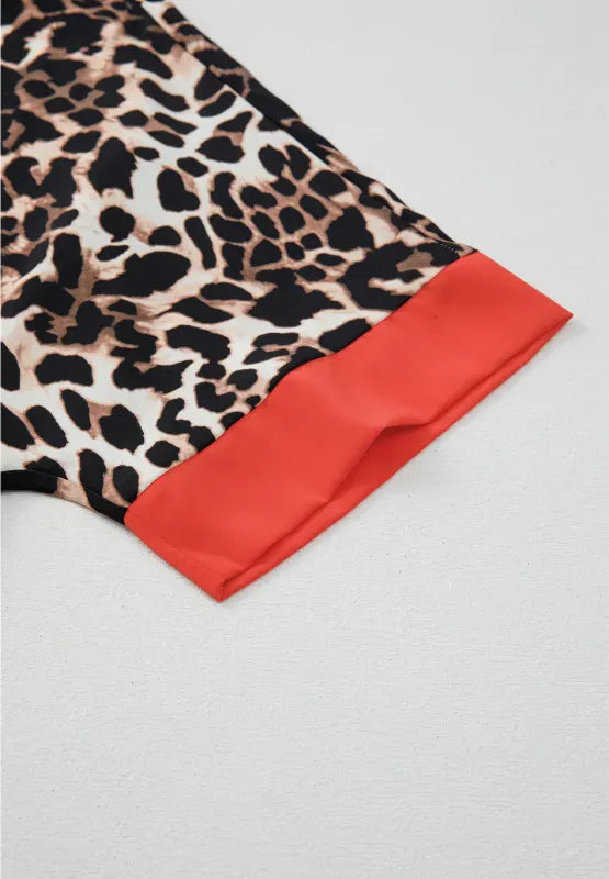 Fashorio Contrast Trim Leopard Round Neck Top and Pants Lounge Set