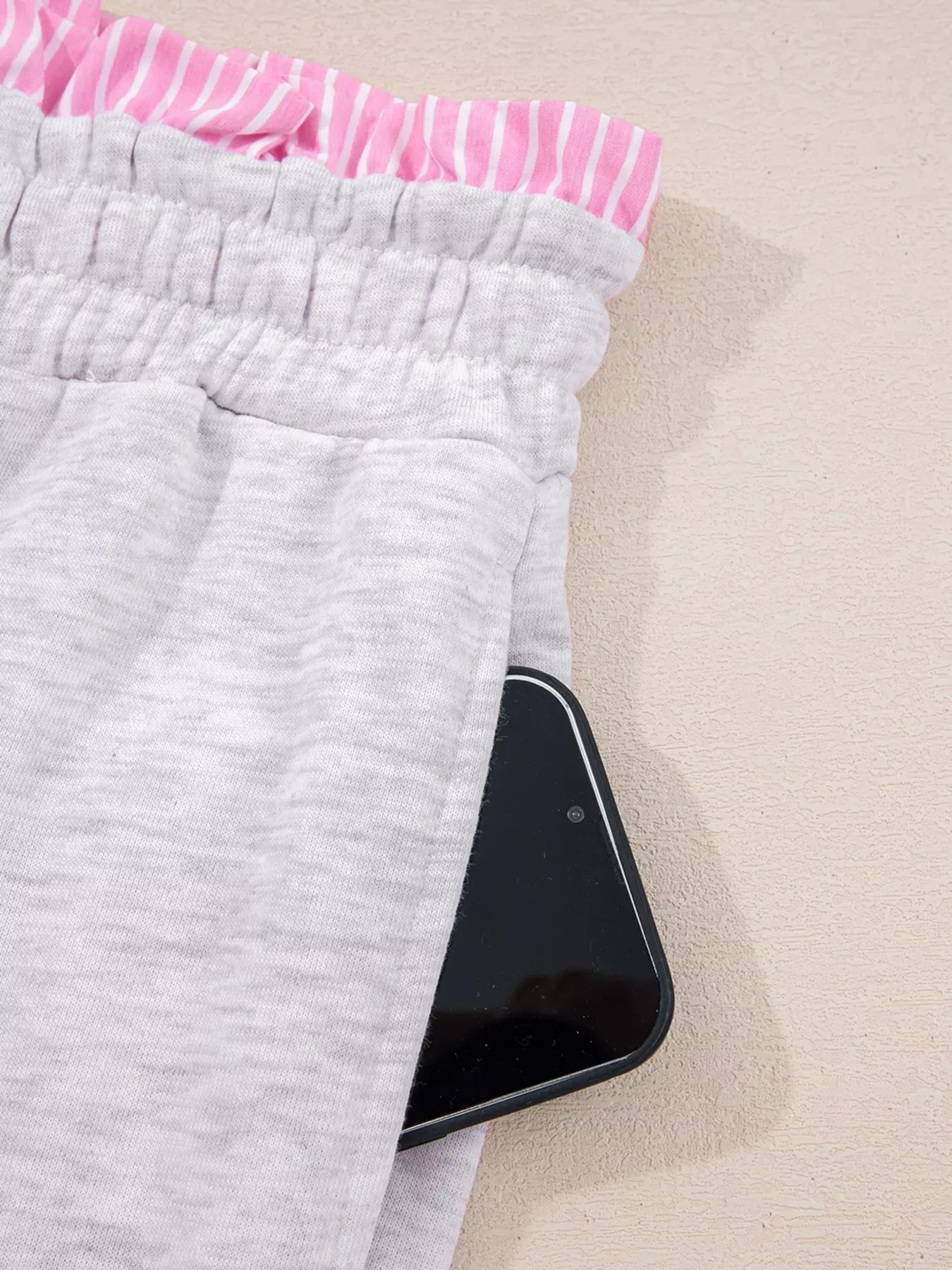 Fashorio Contrasted Trim Frilled Collar Drop Shoulder Top and Drawstring Pant Set