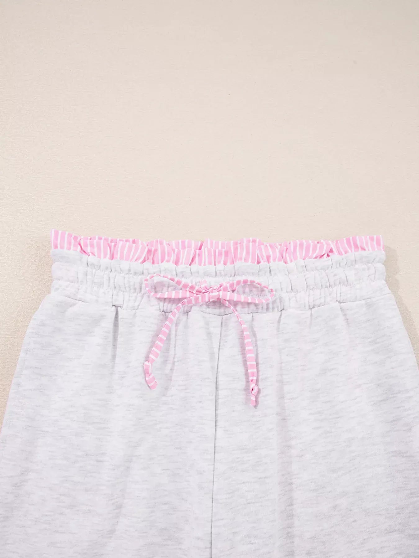 Fashorio Contrasted Trim Frilled Collar Drop Shoulder Top and Drawstring Pant Set