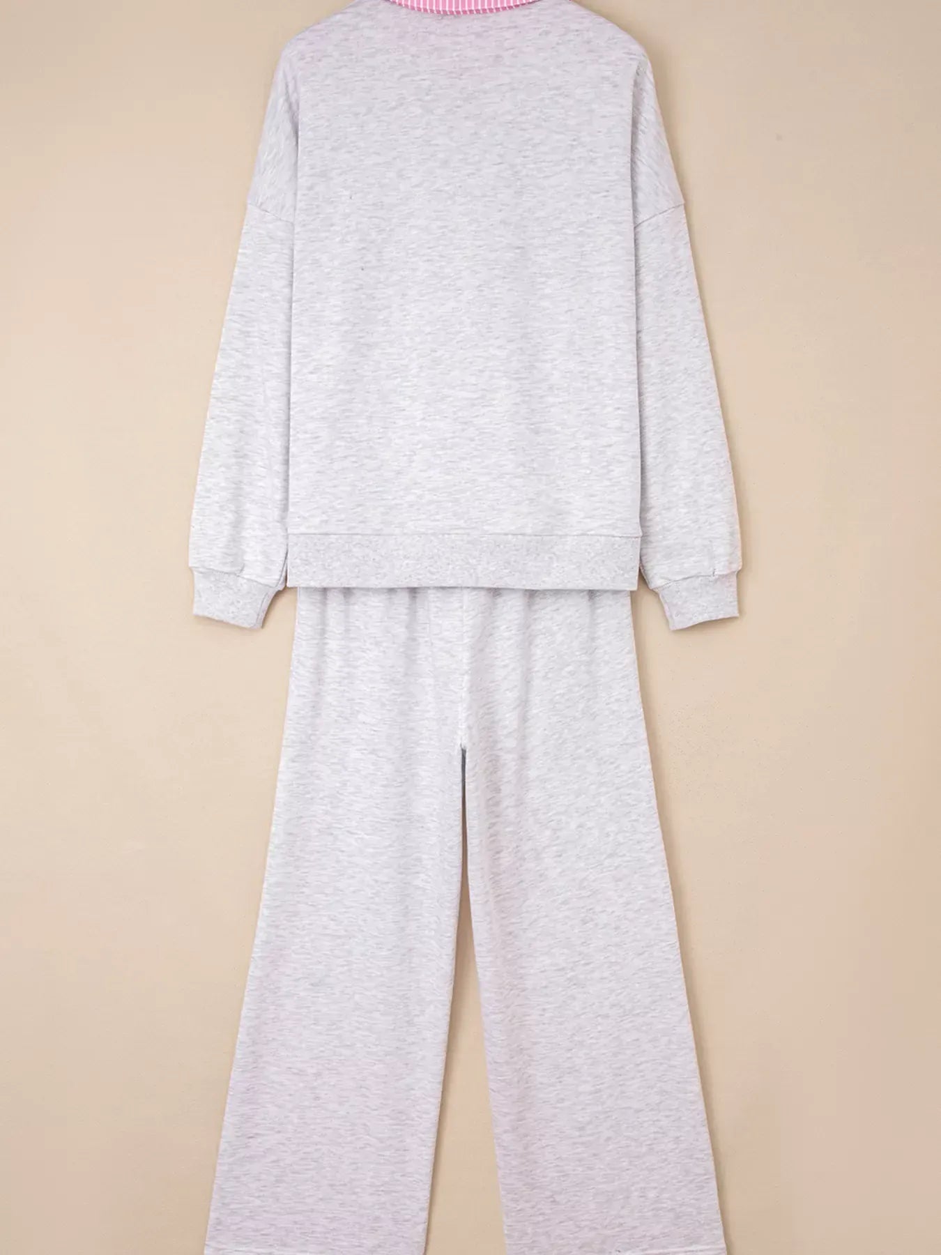 Fashorio Contrasted Trim Frilled Collar Drop Shoulder Top and Drawstring Pant Set