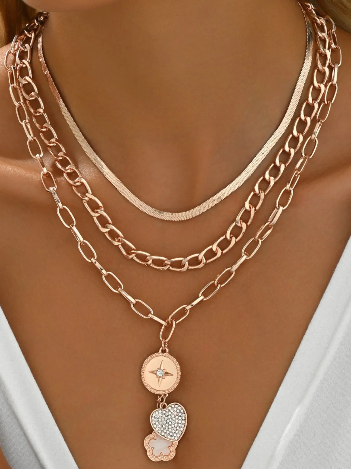 Fashorio Copper / One Size Stainless Steel Layered Necklace