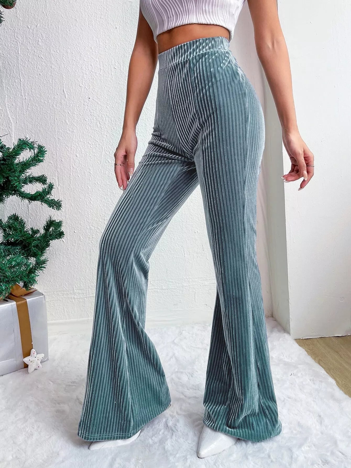 Fashorio Corduroy High Waist Flare Pants