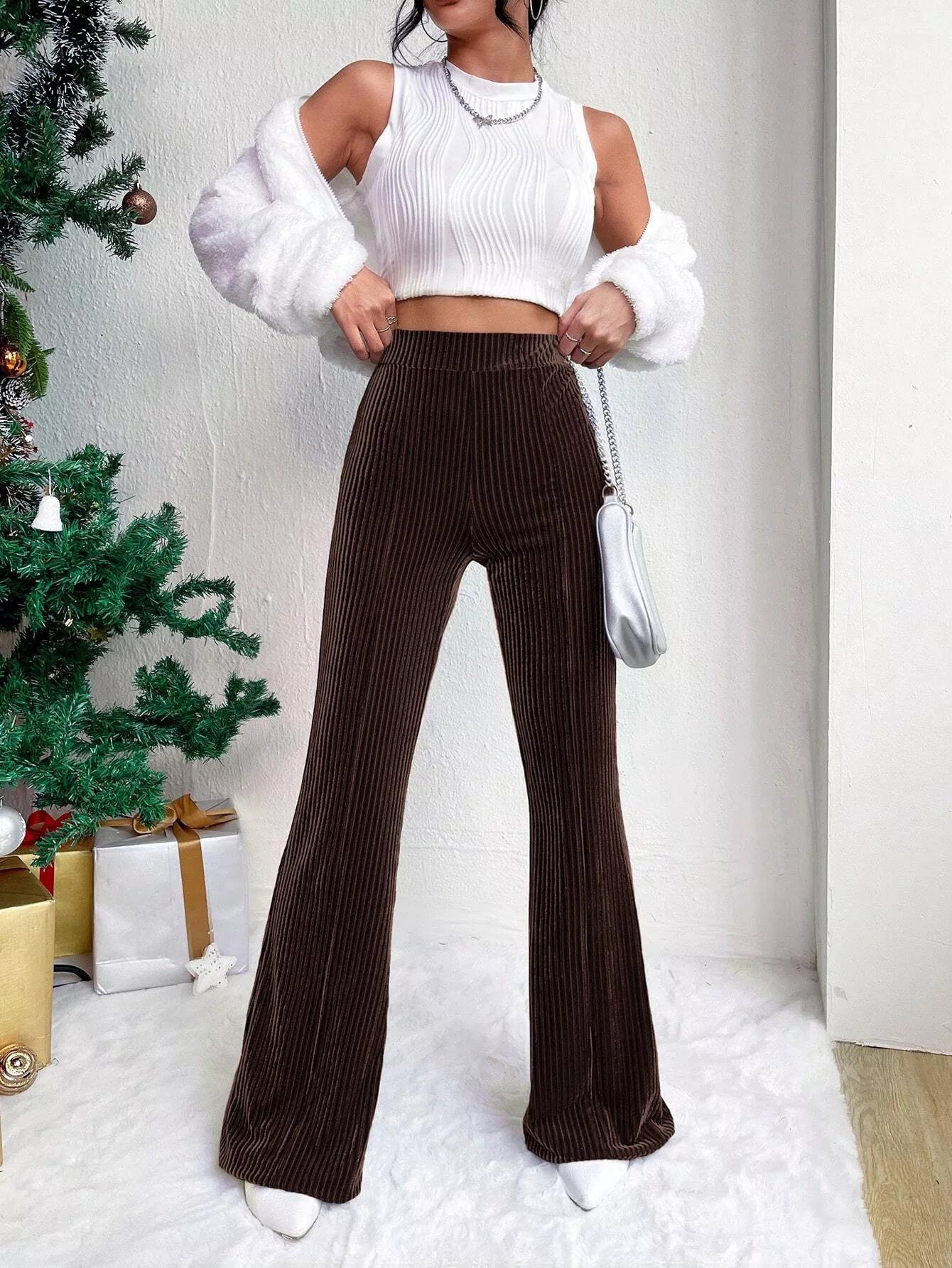 Fashorio Corduroy High Waist Flare Pants