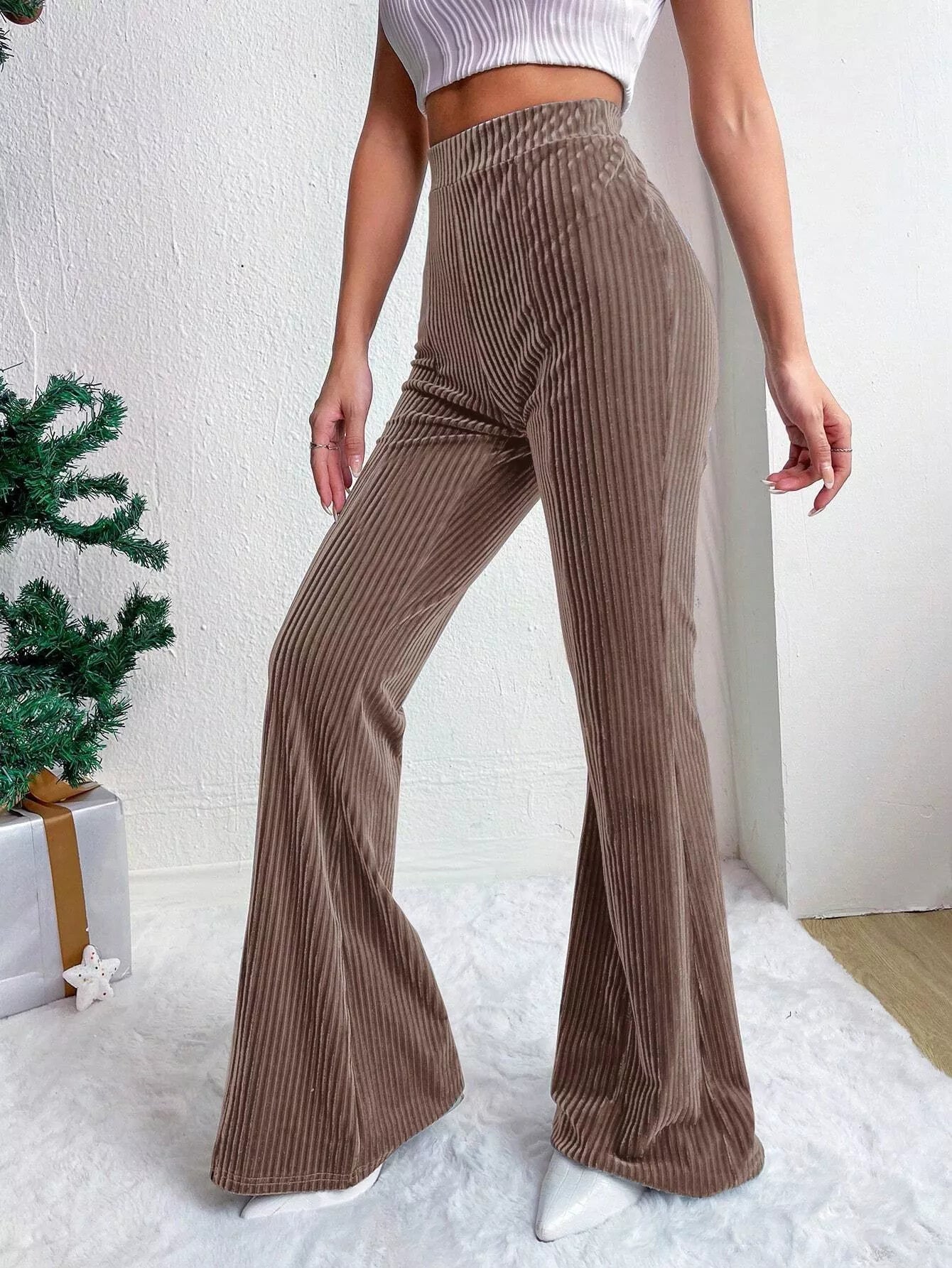 Fashorio Corduroy High Waist Flare Pants