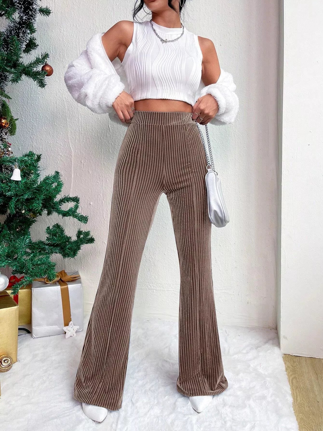 Fashorio Corduroy High Waist Flare Pants