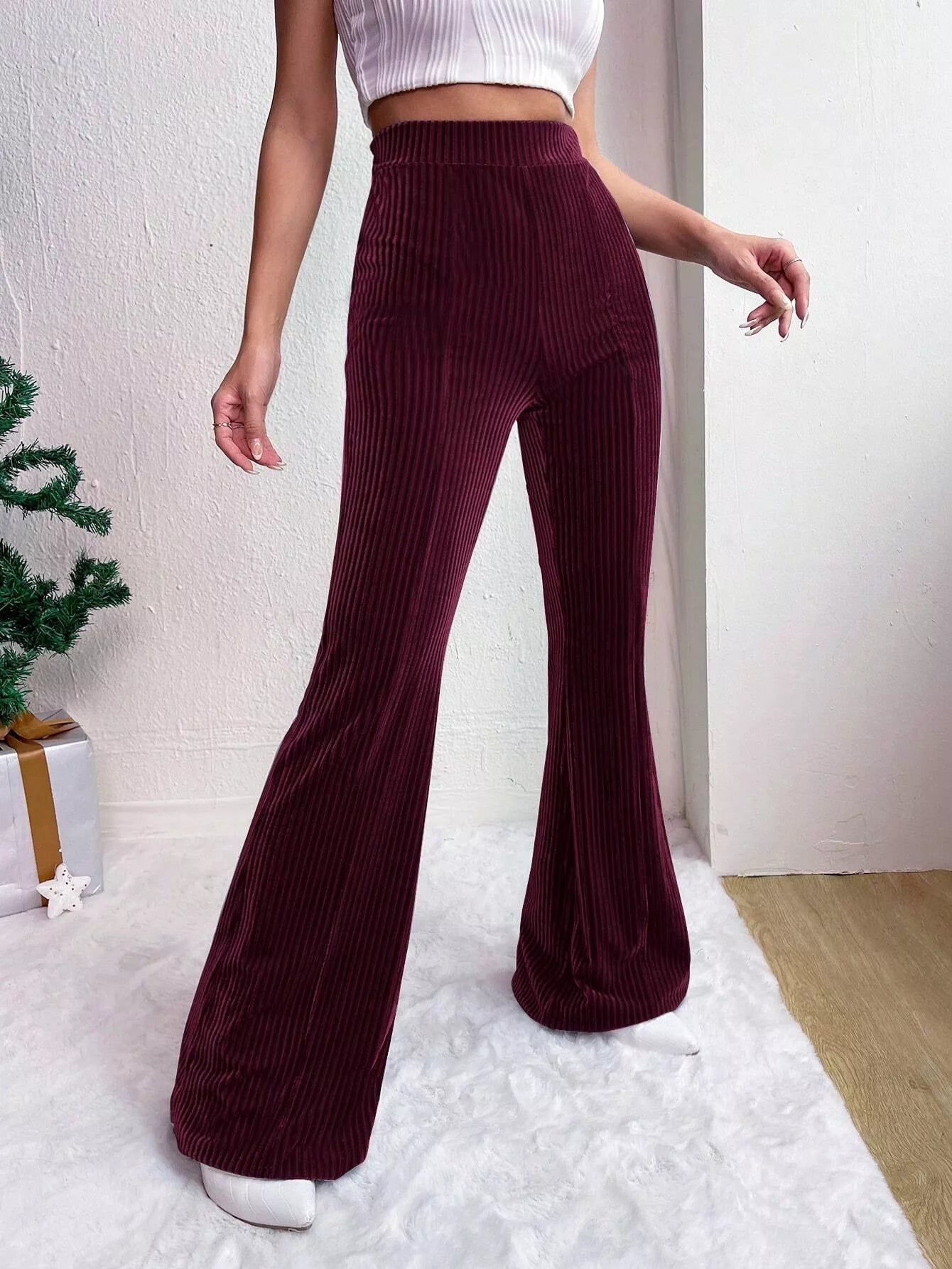 Fashorio Corduroy High Waist Flare Pants