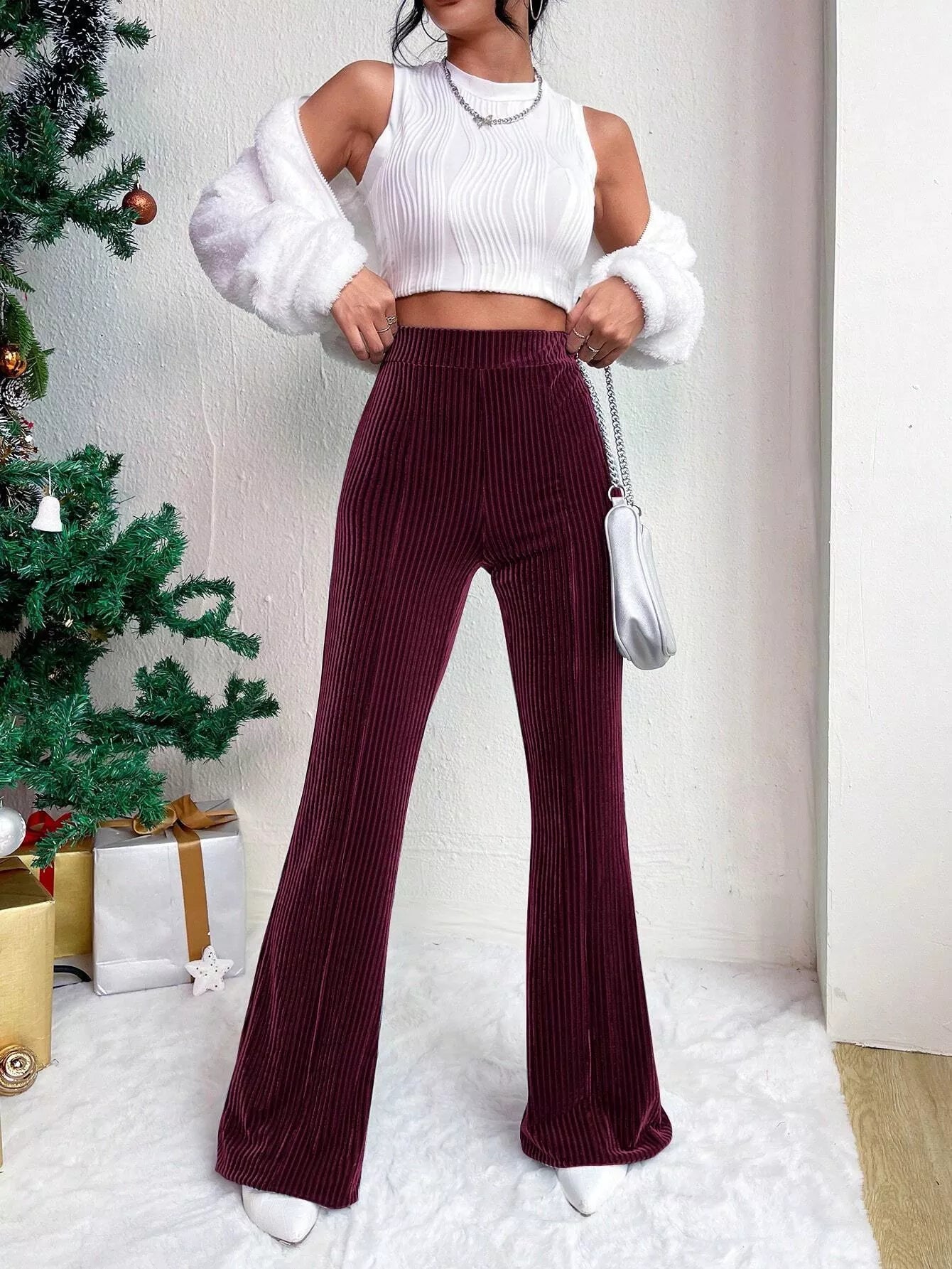 Fashorio Corduroy High Waist Flare Pants