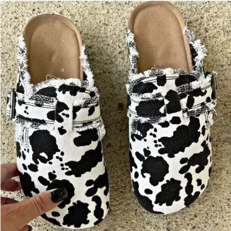 Fashorio Cow Print / 36(US5) Round Toe Flats Loafers