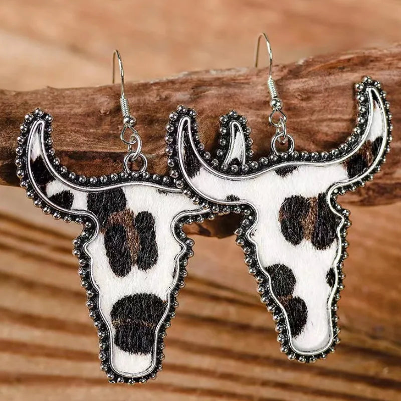 Fashorio Cow Print / One Size Alloy Animal Print Cow Head Earrings
