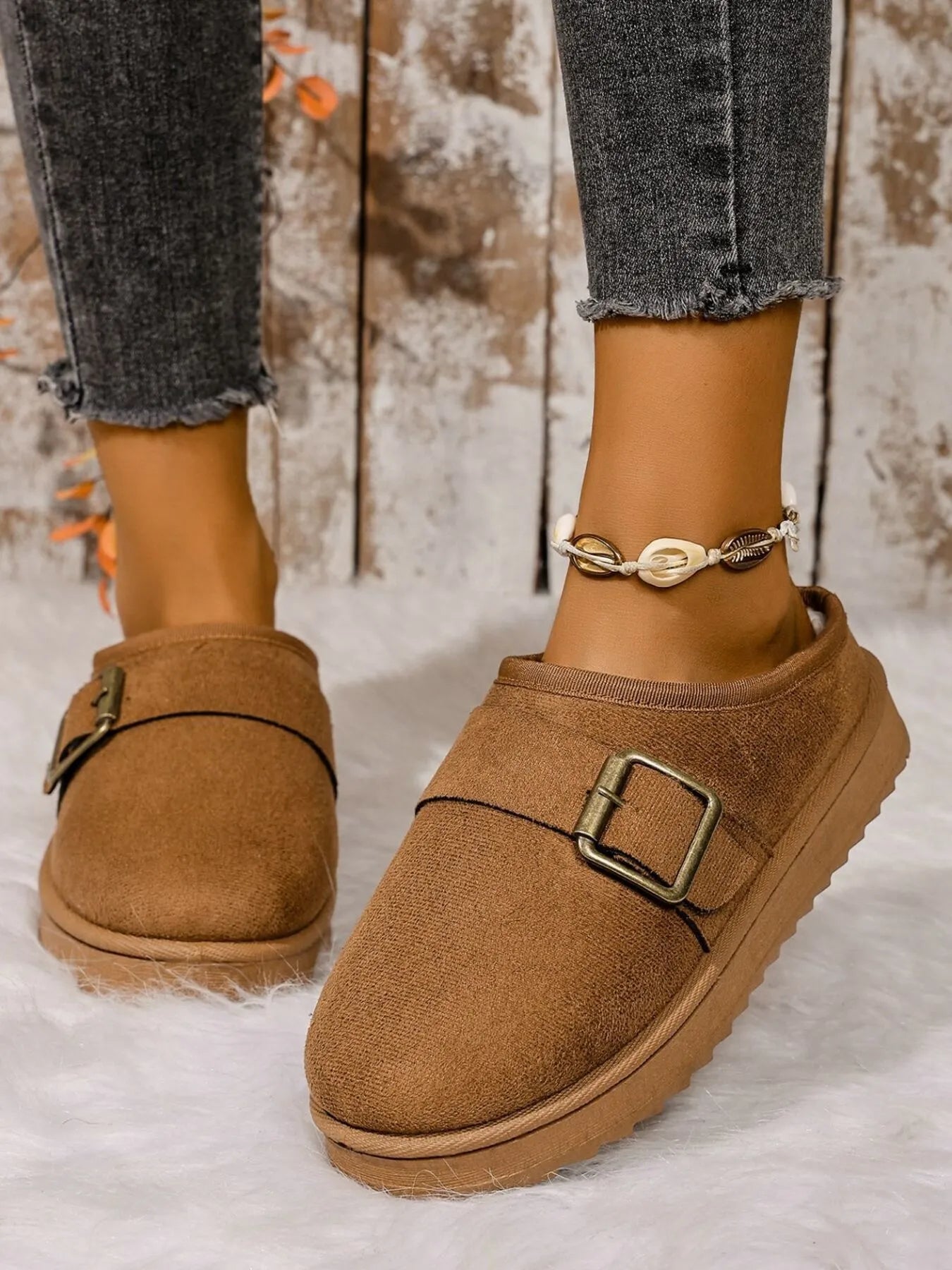 Fashorio Cozy Buckle Suede Winter Slippers