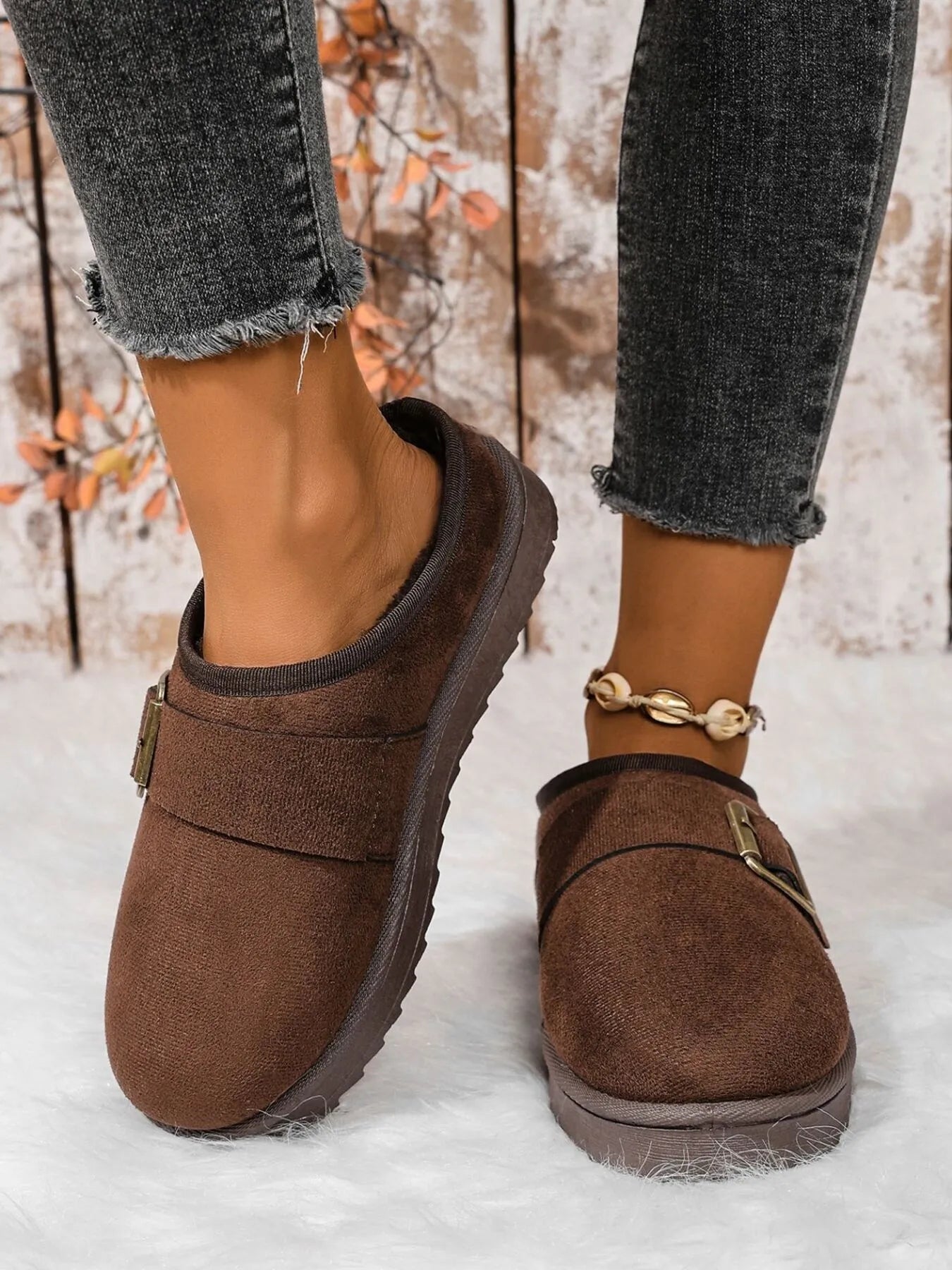 Fashorio Cozy Buckle Suede Winter Slippers