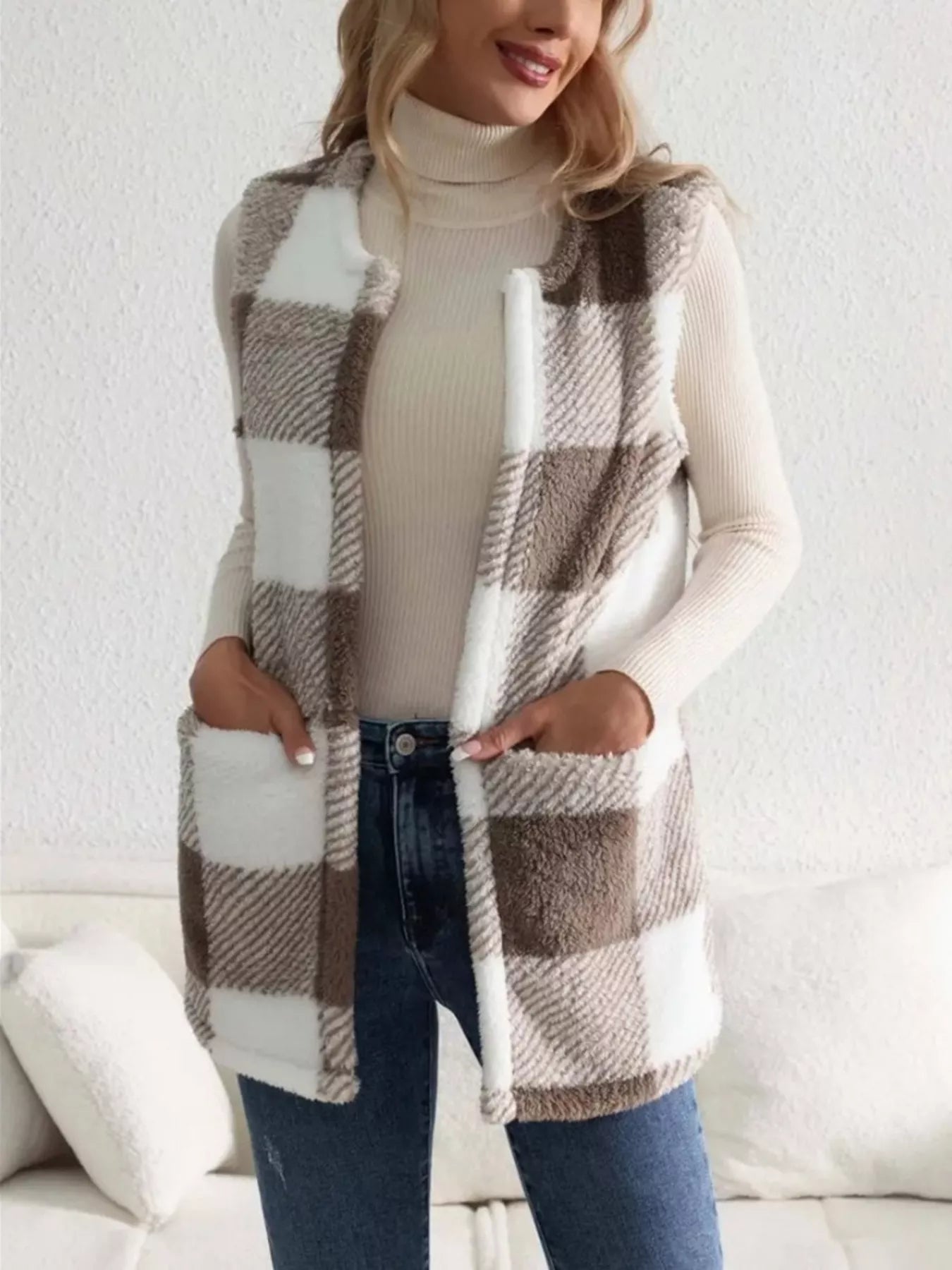 Fashorio Cozy Plaid Sherpa Vest Coat