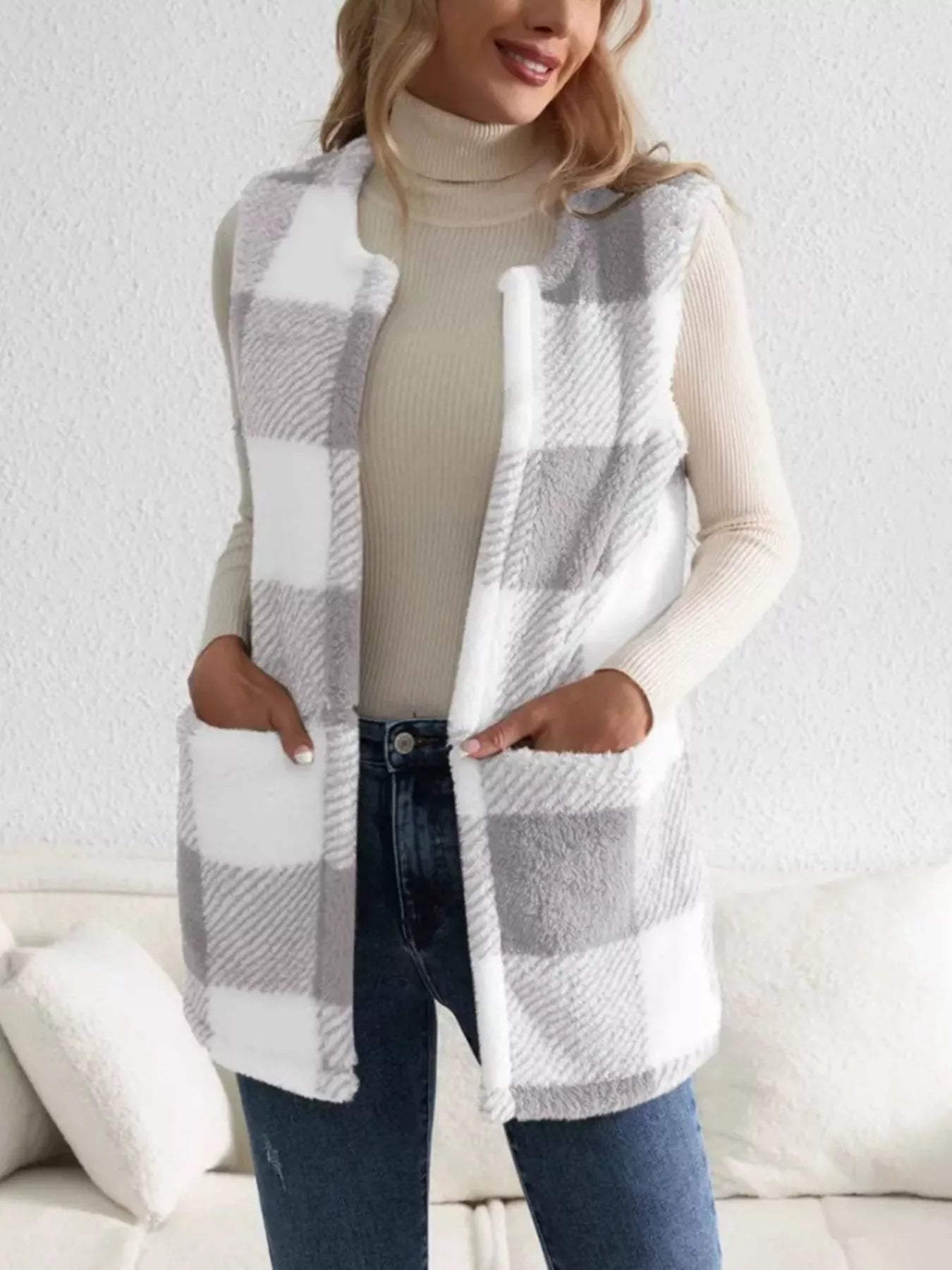 Fashorio Cozy Plaid Sherpa Vest Coat