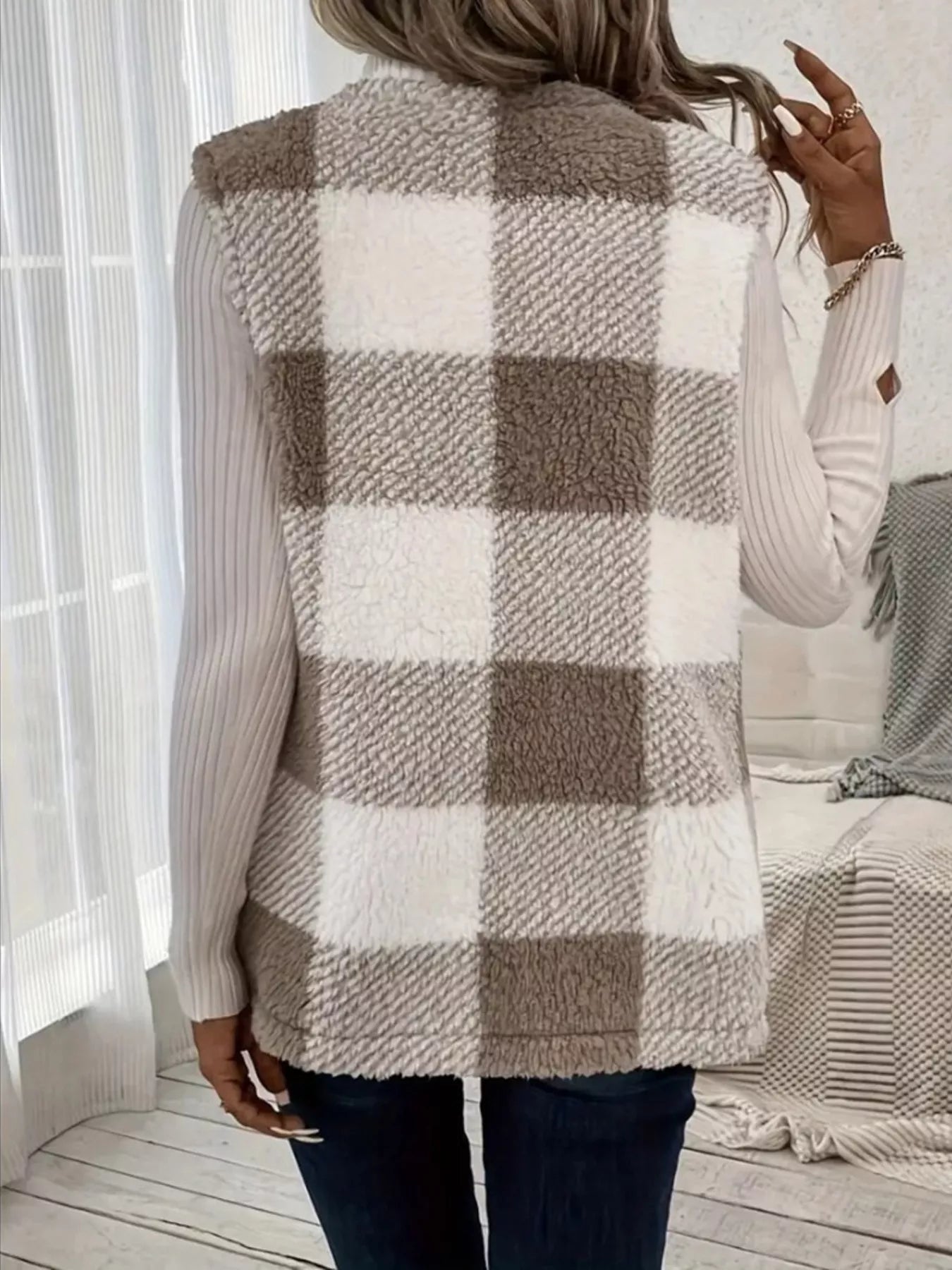 Fashorio Cozy Plaid Sherpa Vest Coat