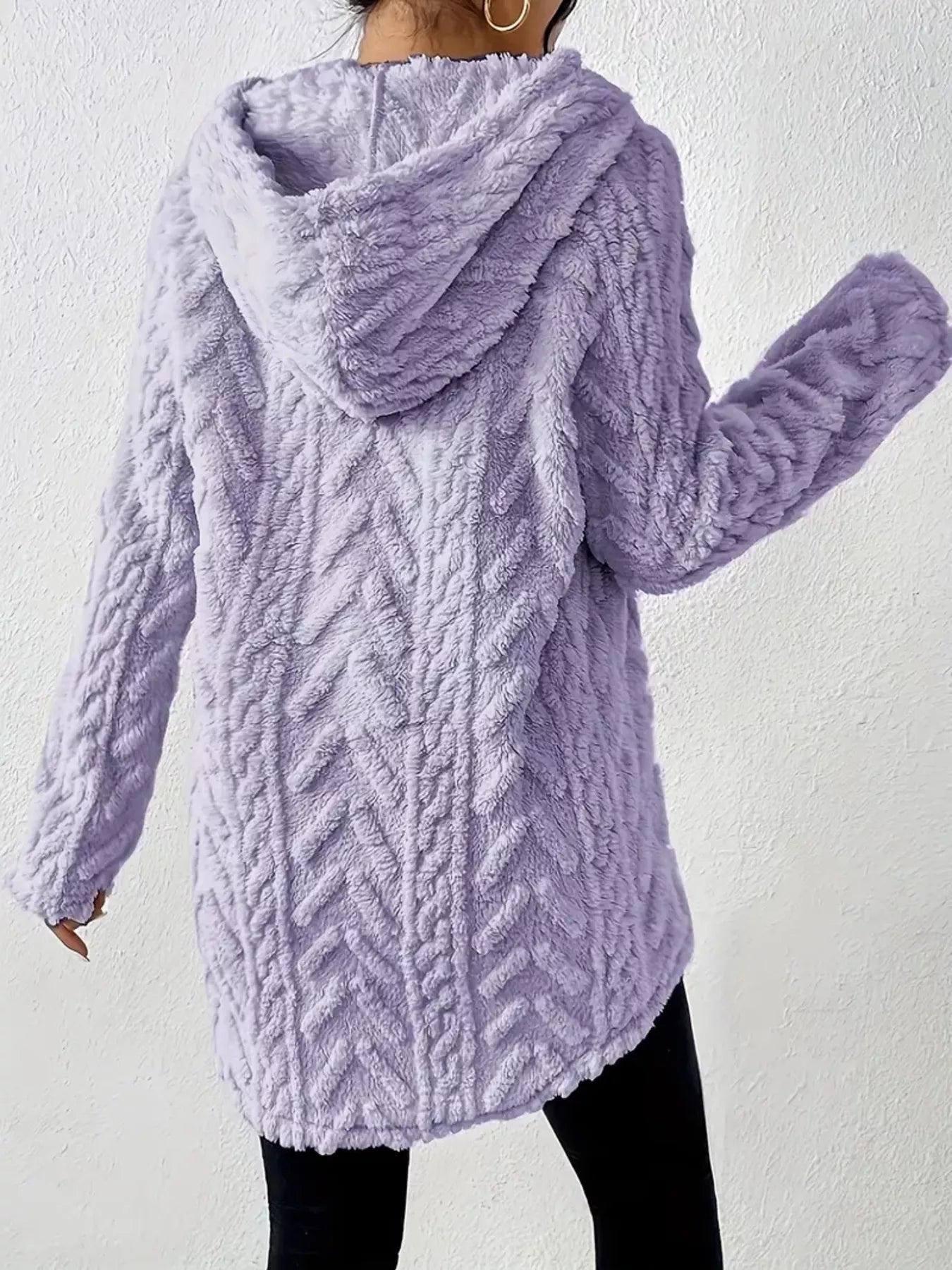 Fashorio Cozy Textured Drawstring Fleece Hoodie