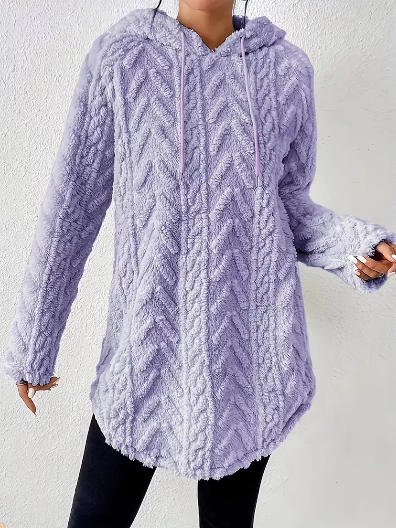 Fashorio Cozy Textured Drawstring Fleece Hoodie