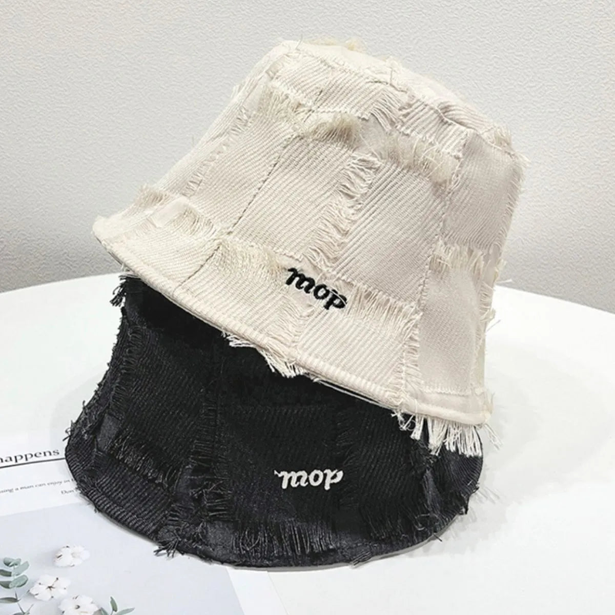 Fashorio Cream / One Size Frayed Edge Bucket Hat