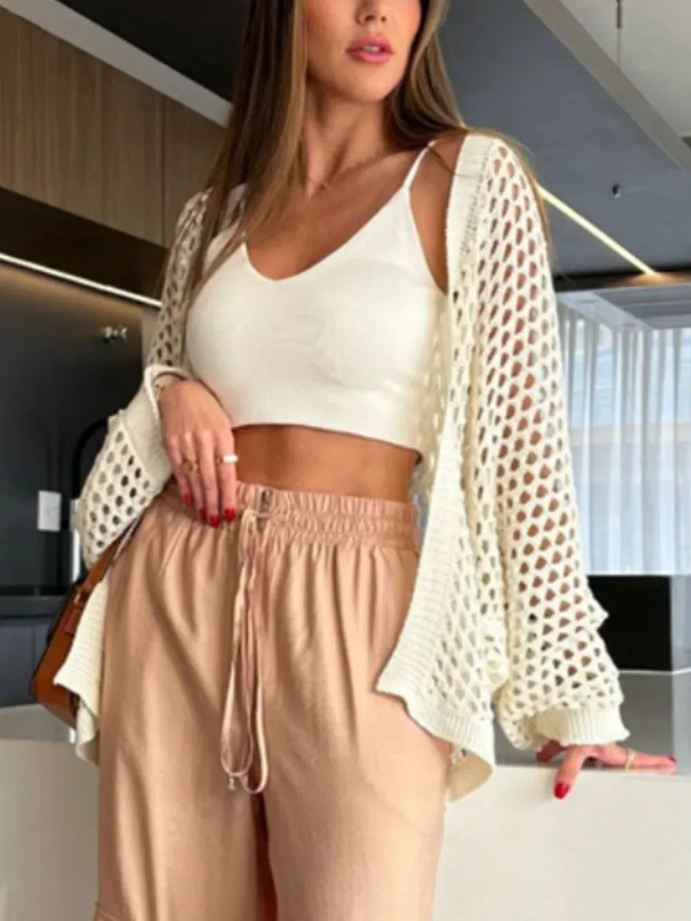 Fashorio Cream / S Hollow Out Open Front Cover-Up