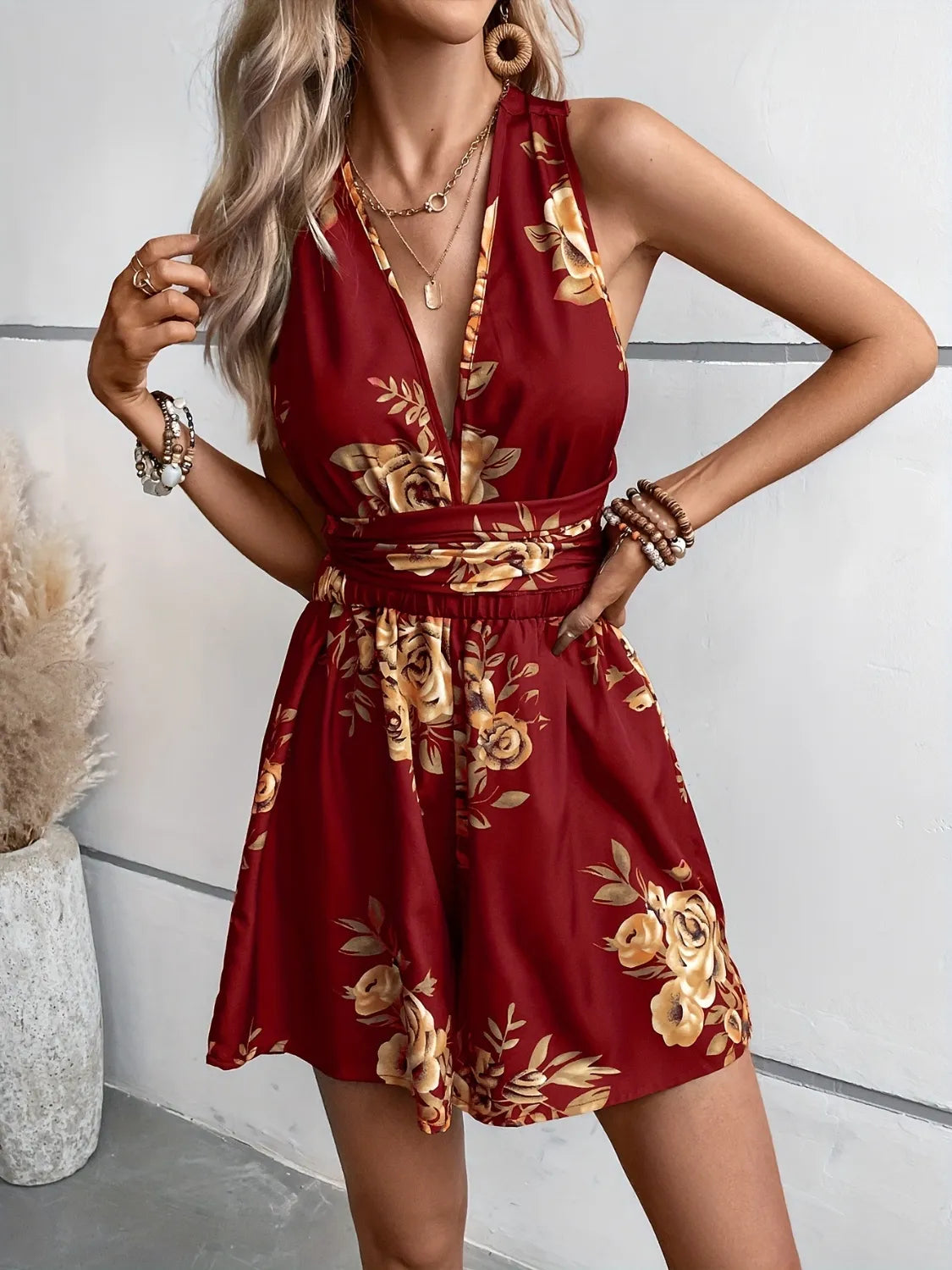 Fashorio Crisscross Back Printed Romper
