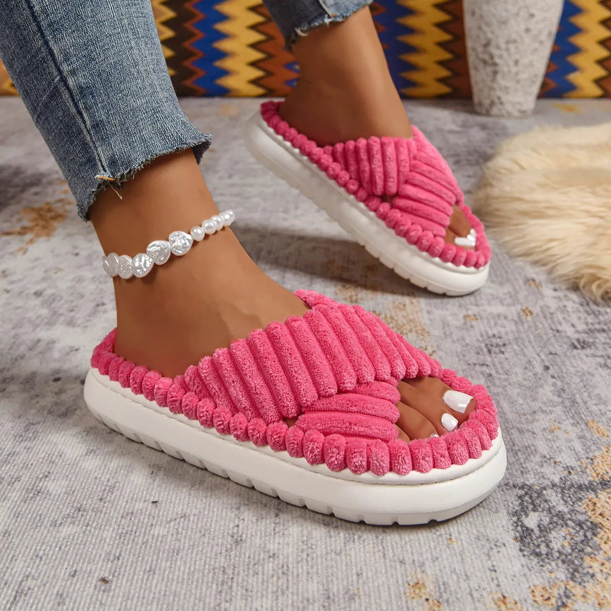 Fashorio Crisscross Open Toe Platform Slippers